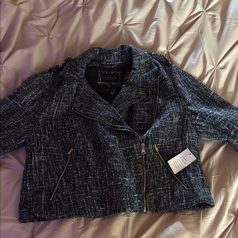 Eloquii Black and White Tweed Women's Blazer